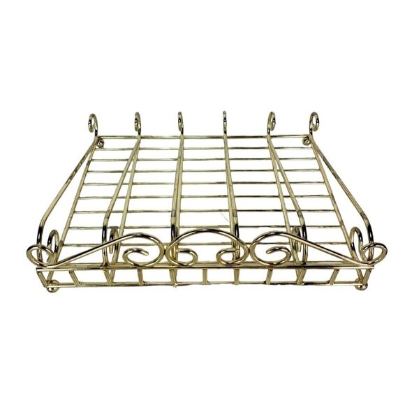 Gold Scroll Tabletop Footed Spice Rack Buffet Flatware Caddy Tray Vintage - Picture 12 of 15